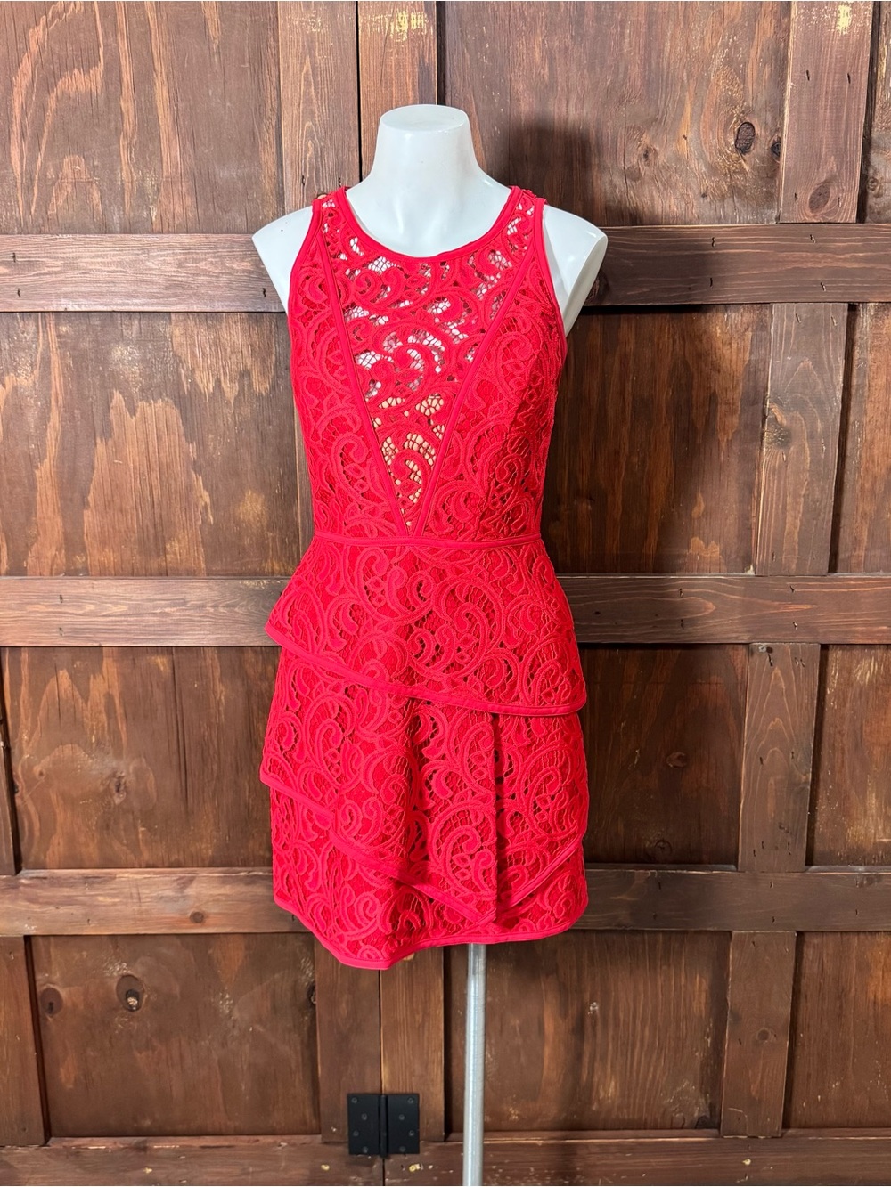 BCBGMaxAzria Red Lace Cutout Dress